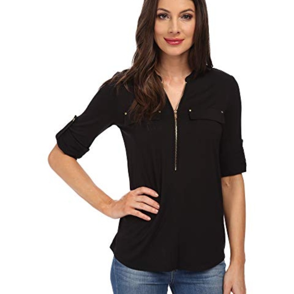 NWT Calvin klein ZIP ROLL-UP 3/4 SLEEVE TOP - Picture 3 of 5